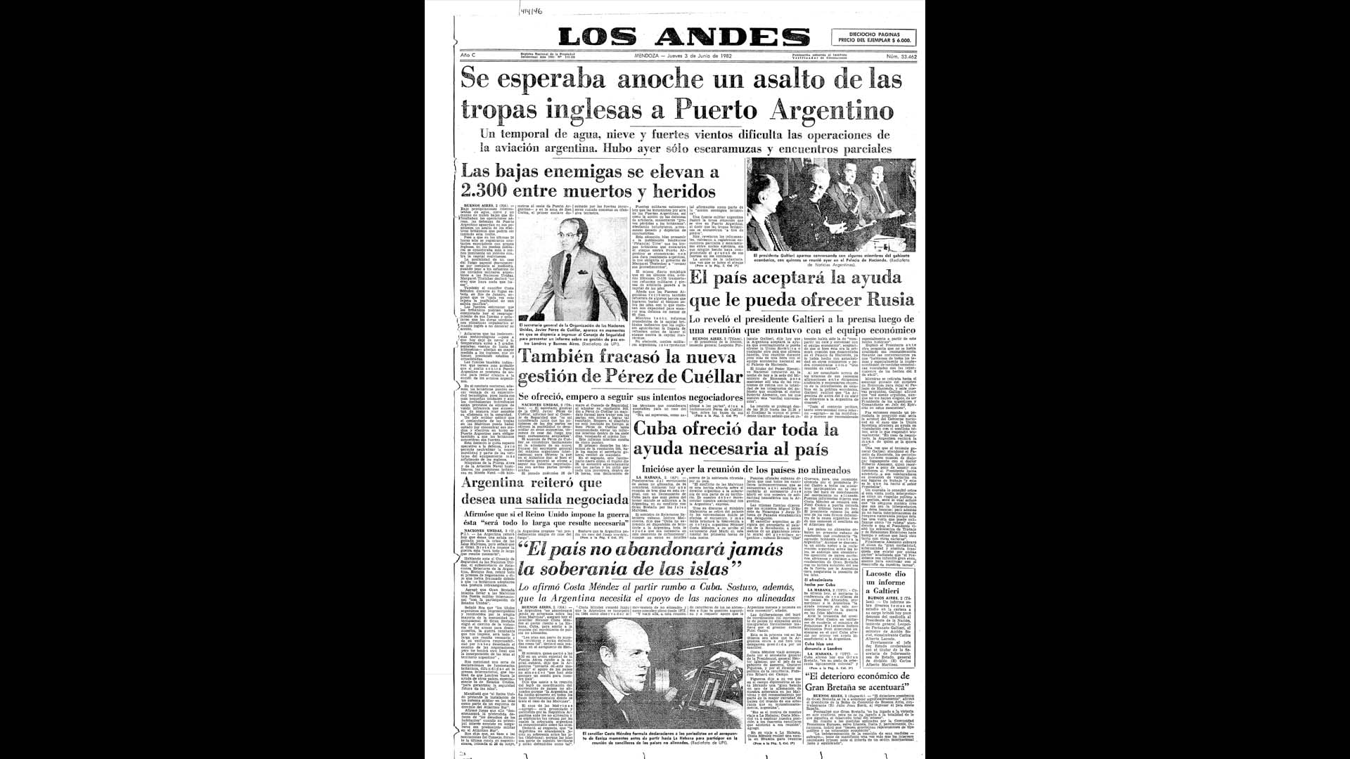 Un recorrido día a día por las portadas del medio más importante de Mendoza, para conocer el pulso diario de la guerra que enluteció a todo el país.