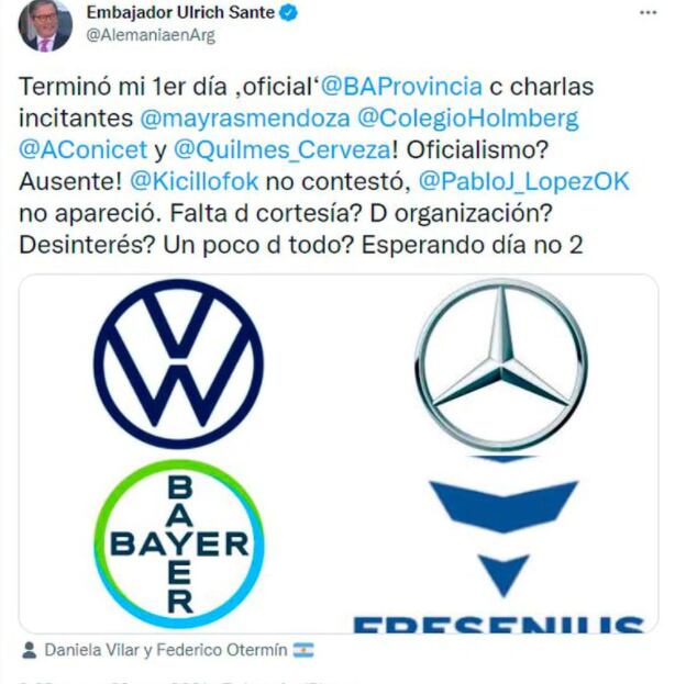 El mensaje del embajador en sus redes sociales.