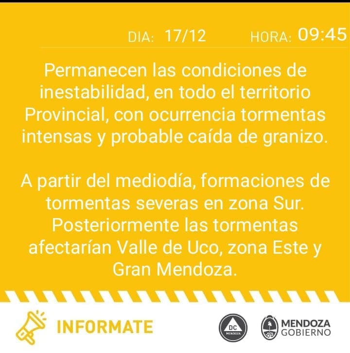 Comunicado de Defensa Civil.