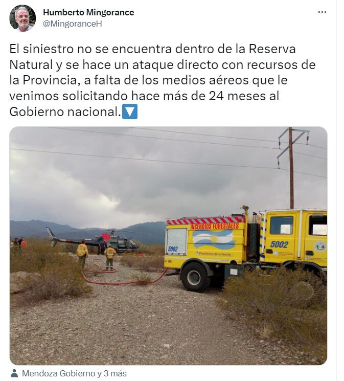 El Secretario de Ambiente y Ordenamiento Territorial dio detalles del incendio - Twitter Humberto Mingorance