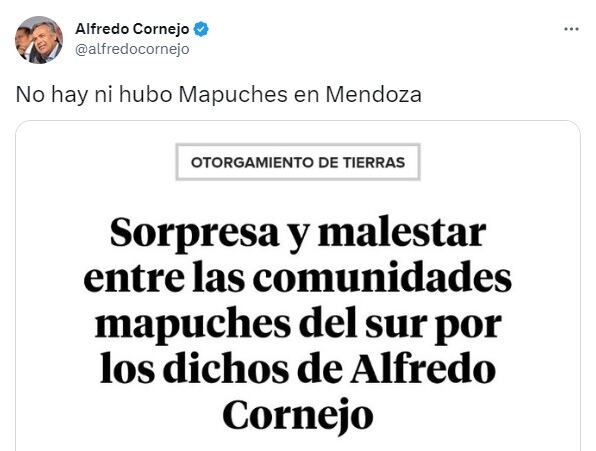 Captura del tuit de Cornejo