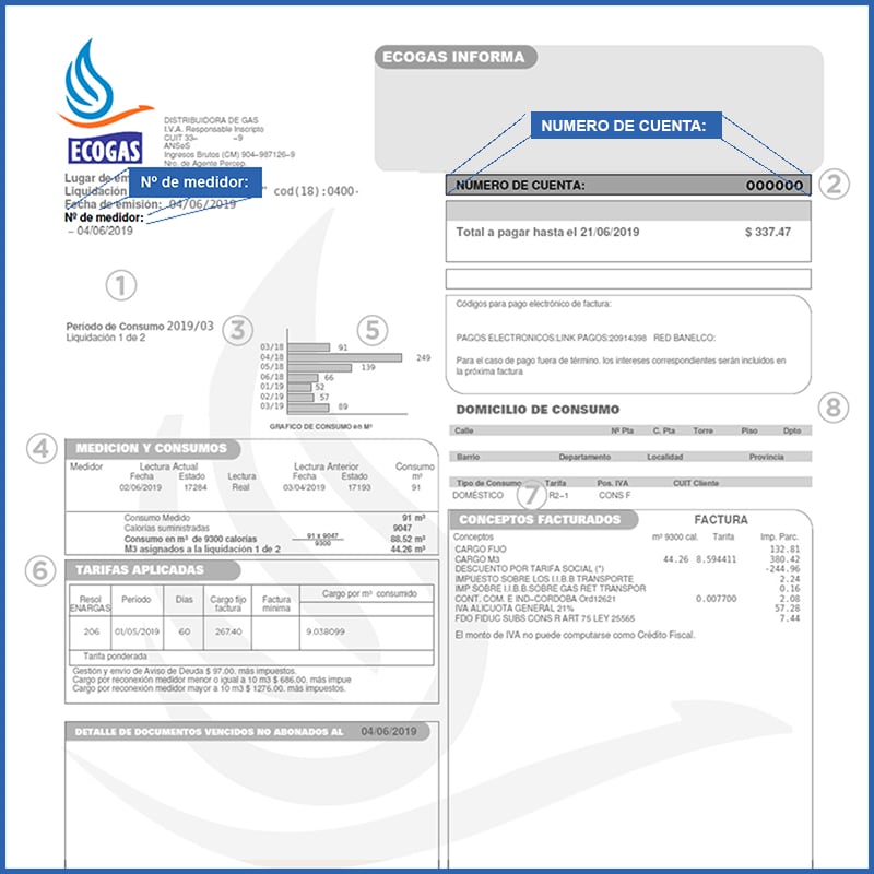 Modelo de factura de gas, en dónde encontrar los datos para solicitar el subsidio