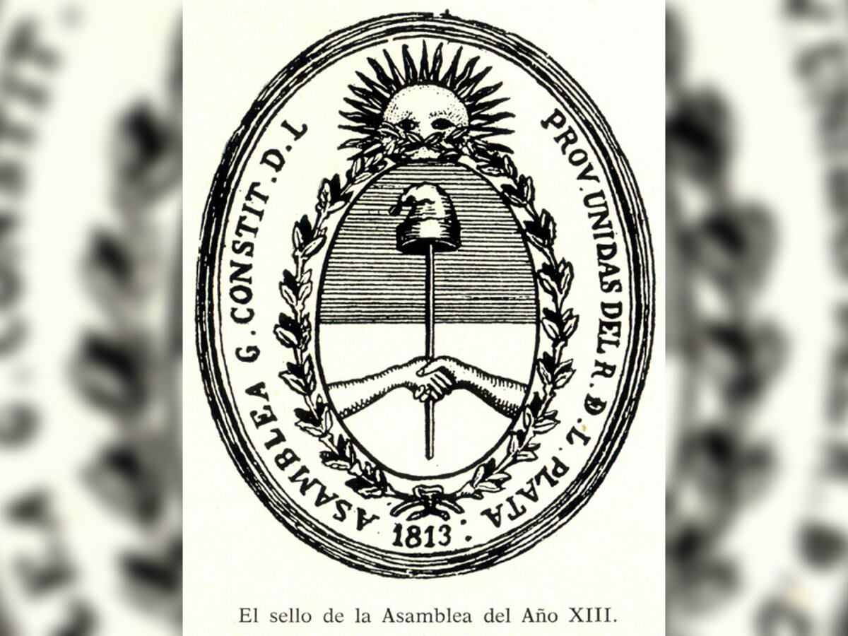 Escudo Nacional. Diseño que llevó a cabo Juan de Dios Rivera, un primo de Túpac Amaru, a quien se le adjudica la creación del Escudo Nacional. (Secretaría de Cultura de la Nación)