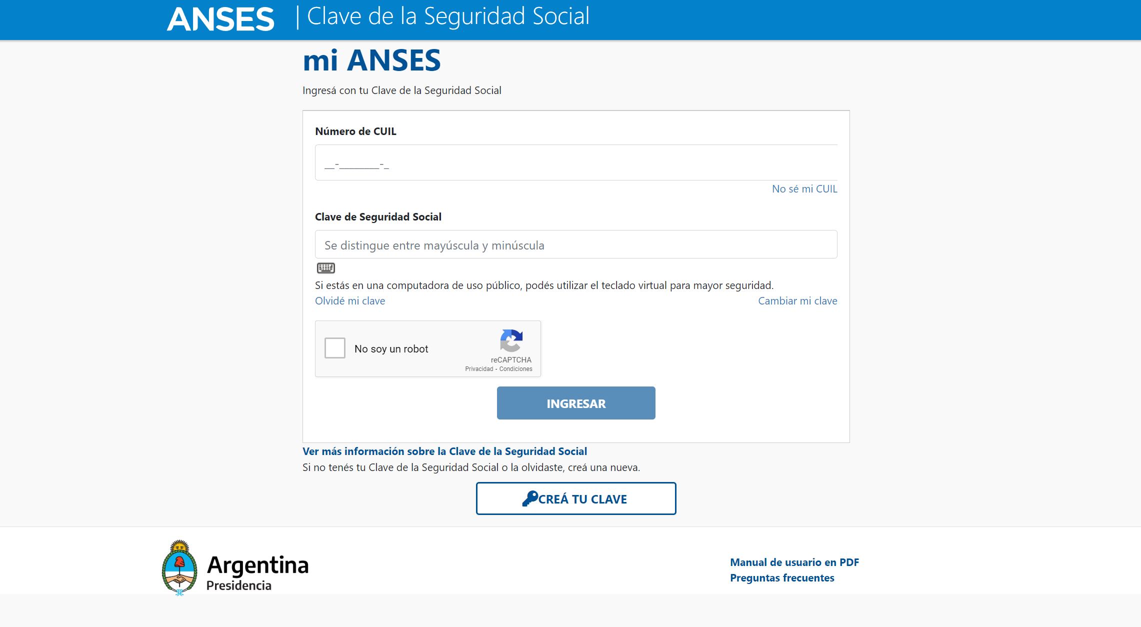 Ingreso a pedir turno en Anses. Captura de pantalla.