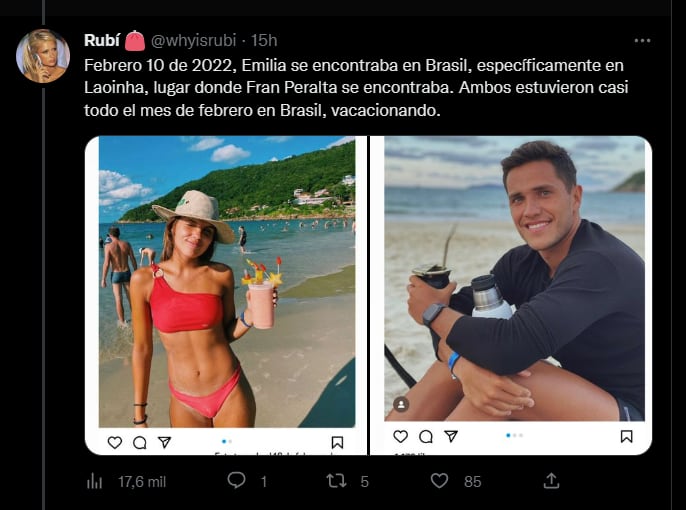 Una usuaria de twitter publicó las pruebas de que Emilia habría engañado al jugador de la selección con el novio de una amiga