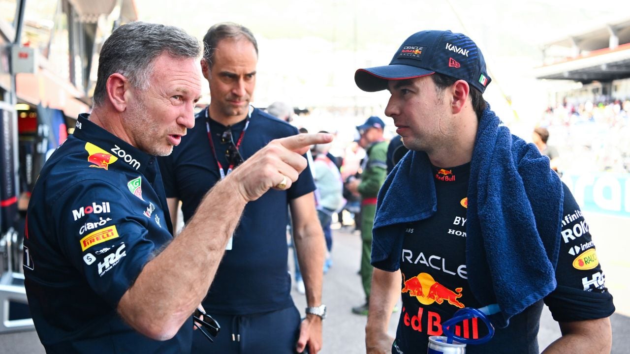 Christian Horner y Sergio "Checo" Pérez. 