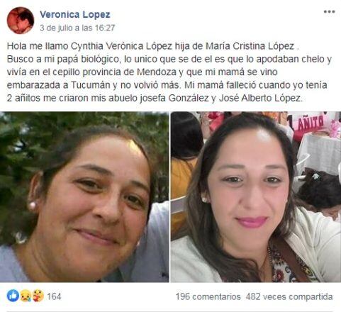 La mujer tucumana realizó una búsqueda en Facebook y localizó a su padre mendocino.