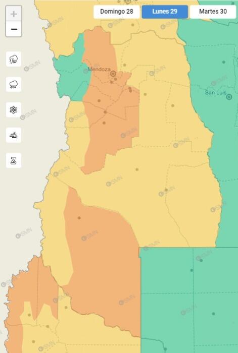 La alerta naranja y amarilla por viento Zonda afecta a todo el territorio mendocino. 