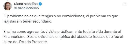 La cansiller Diana Mondino y la diputada del Frente Patria Grande, Natalia Zaracho, protagonizaron un fuerte cruce en las redes sociales - X