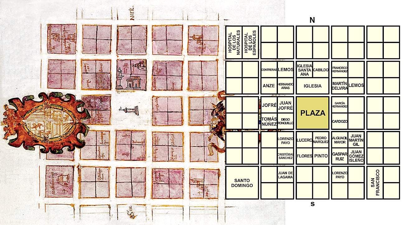 Plano fundación: Plano fundacional de San Juan de la Frontera, que data de 1562. Ilustraciones aportadas por Alejandro García.