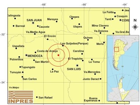 Sismo esta mañana en Mendoza (Inpres)