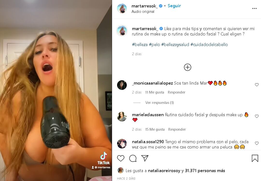 "Beboteo, beboteo, me creo mil, diosa, suprema, empoderada, qué linda”, expresó Mar en su video.