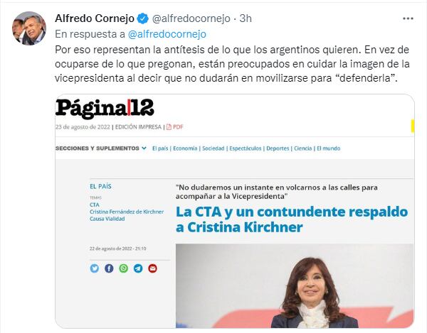 El senador nacional Alfredo Cornejo cargó contra Gustavo Correa del Sute por el recorte de educación que hará Nación.