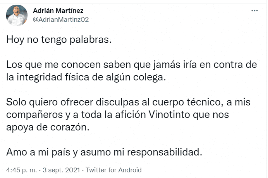 El descargo del defensor Venezolano, Adrián Martínez. / Gentileza.