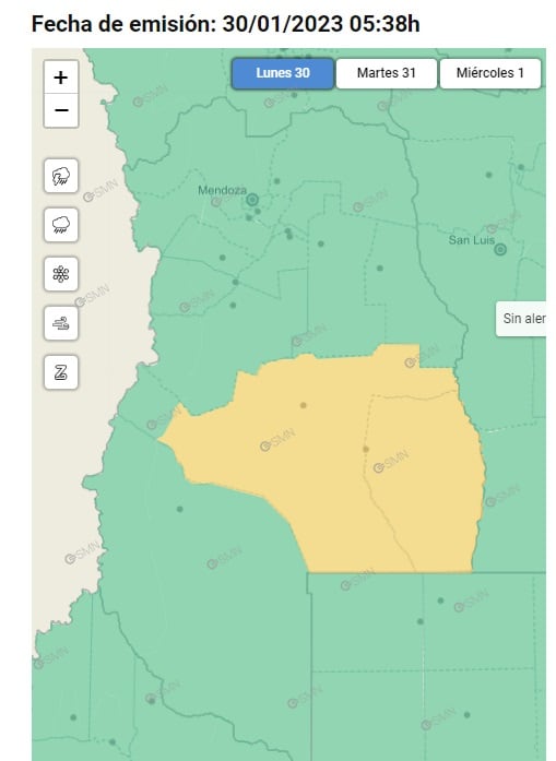 SMN: alerta amarilla por tormentas en Mendoza (30/01/23)
