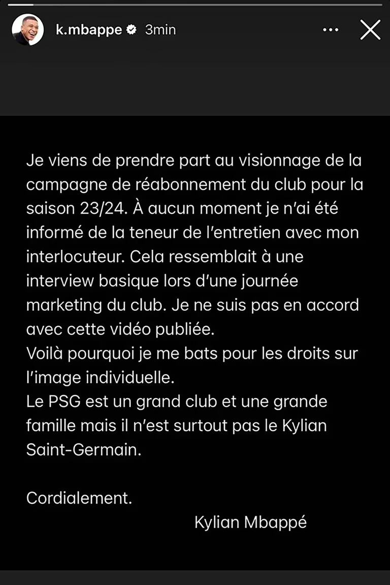 El descargo de Kylian Mbappé contra el PSG