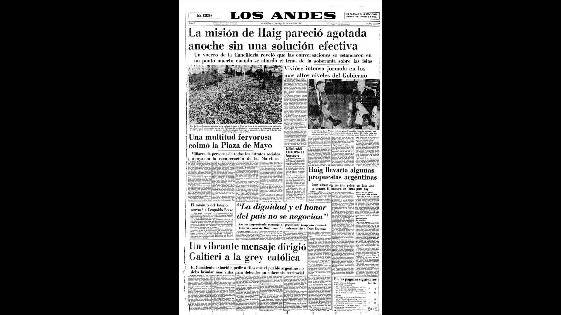 Un recorrido día a día por las portadas del medio más importante de Mendoza, para conocer el pulso diario de la guerra que enluteció a todo el país.