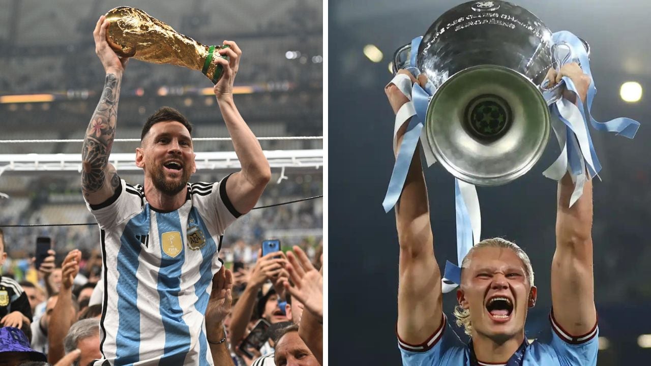 Lionel Messi campeón del Mundo y Erling Haaland campeón de la Champions League.