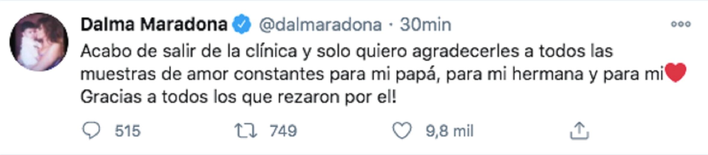 El mensaje de agradecimiento.