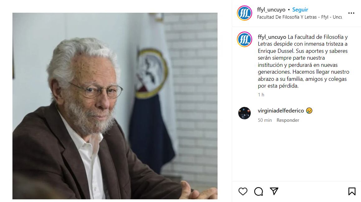 Dolor en la comunidad académica de Mendoza - Instagram FFyL