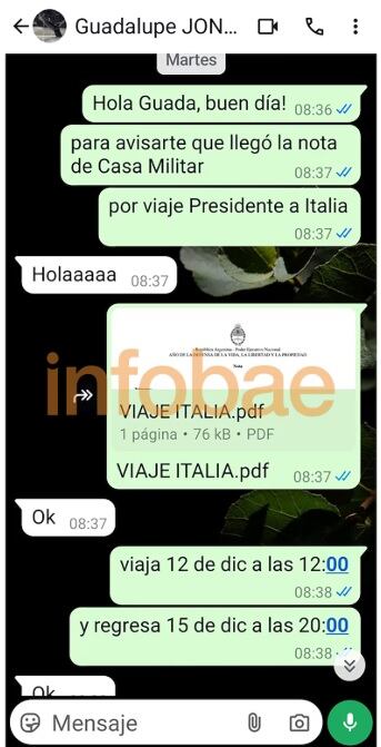 En Casa Rosada desmienten a Villarruel y aseguran que había sido notificada dos días antes del viaje de Milei. Gentileza Infobae