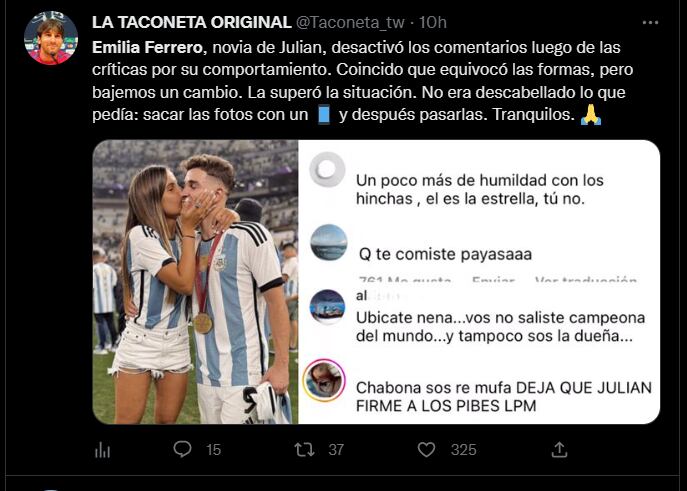 La novia del jugador tuvo un polémico gesto con los hinchas y fue duramente criticada