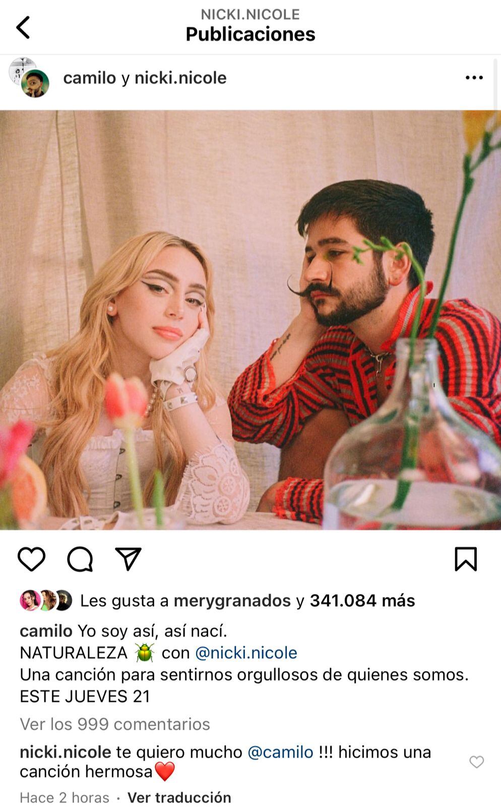 Nicki Nicole y Camilo lanzan su primer tema juntos: “Naturaleza”.