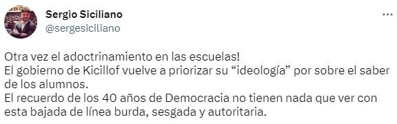 La palabra de Sergio Siciliano en su cuenta de Twitter. Foto: captura de pantalla.