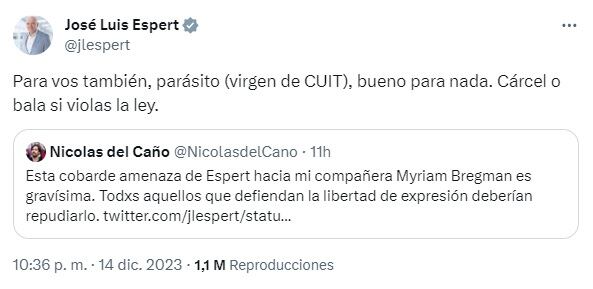 "Cárcel o bala" repudio por las amenazas de Espert.