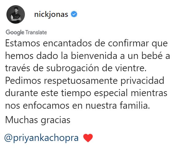 Priyanka Chopra y Nick Jonas ya son papás