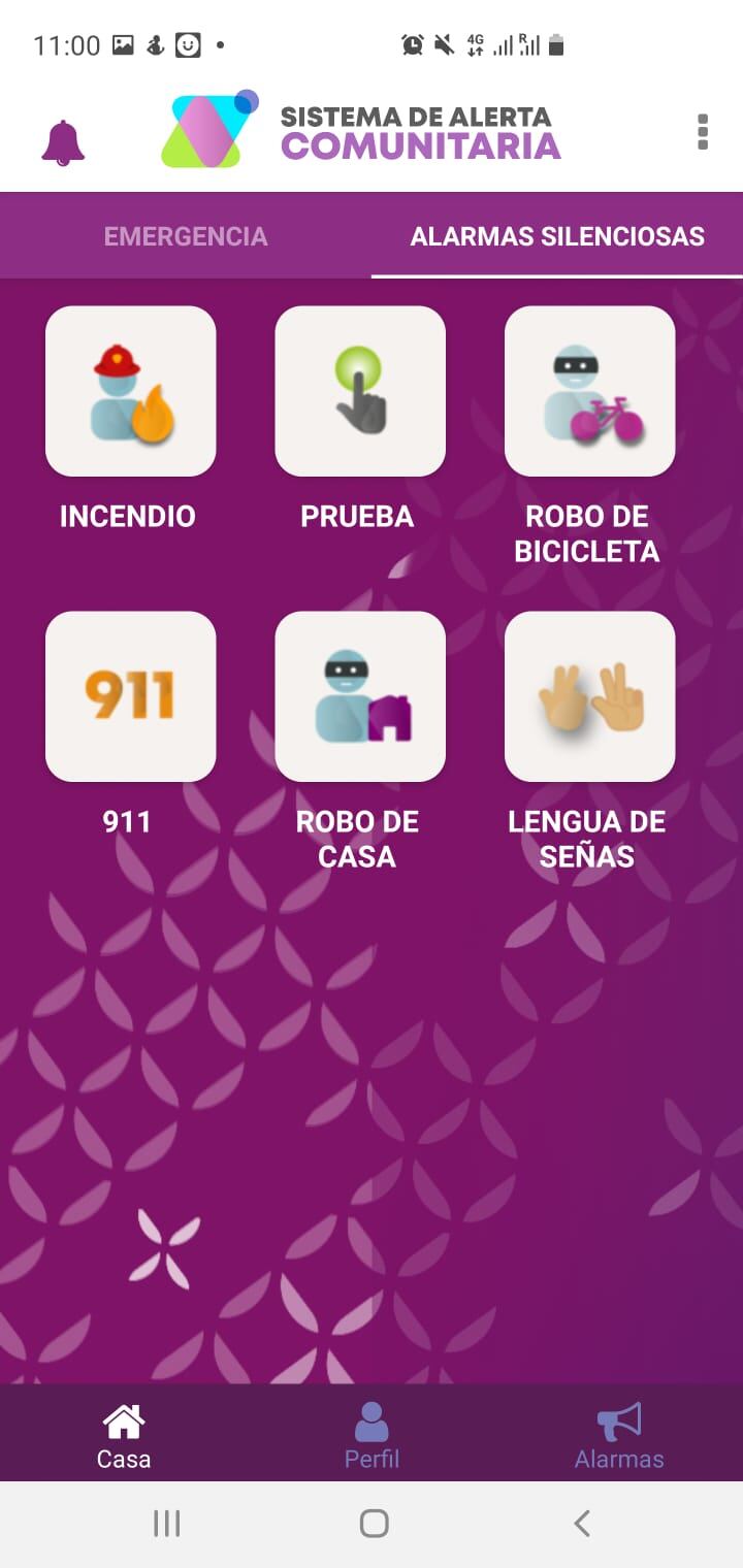 Las opciones disponibles para personas sordas que descargan la versión del Sistema de Alertas Comunitarias.