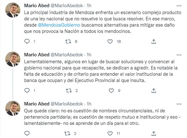 El vicegobernador Mario Abed también le contestó a Lucas Ilardo.