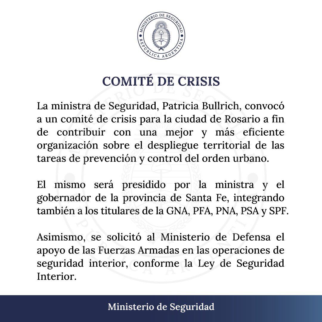 Comunicado del Ministerio de Seguridad. Foto: X / Twitter.