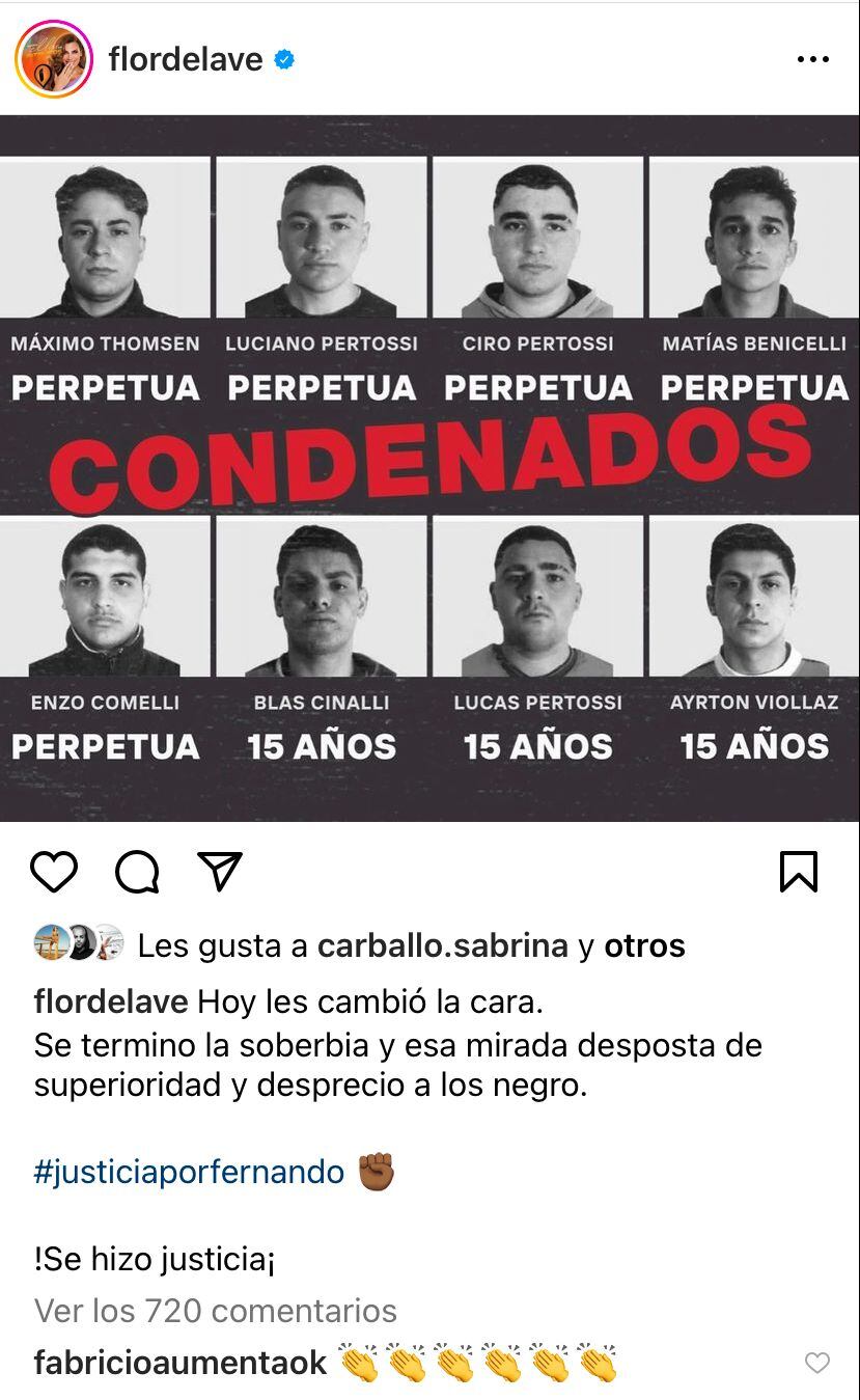 Así reaccionaron los famosos a las condenas de los rugbiers por el crimen de Fernando Báez Sosa.