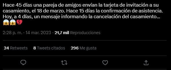 Final feliz: la pareja mendocina que había suspendido misteriosamente su boda se casó en una ceremonia íntima. Foto: Captura Twitter