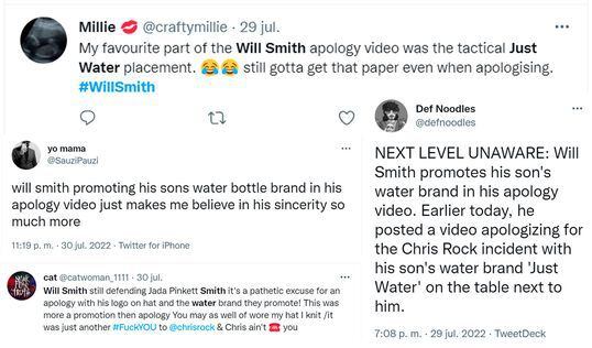 Críticas a Will Smith por promocionar un agua en su video de disculpas