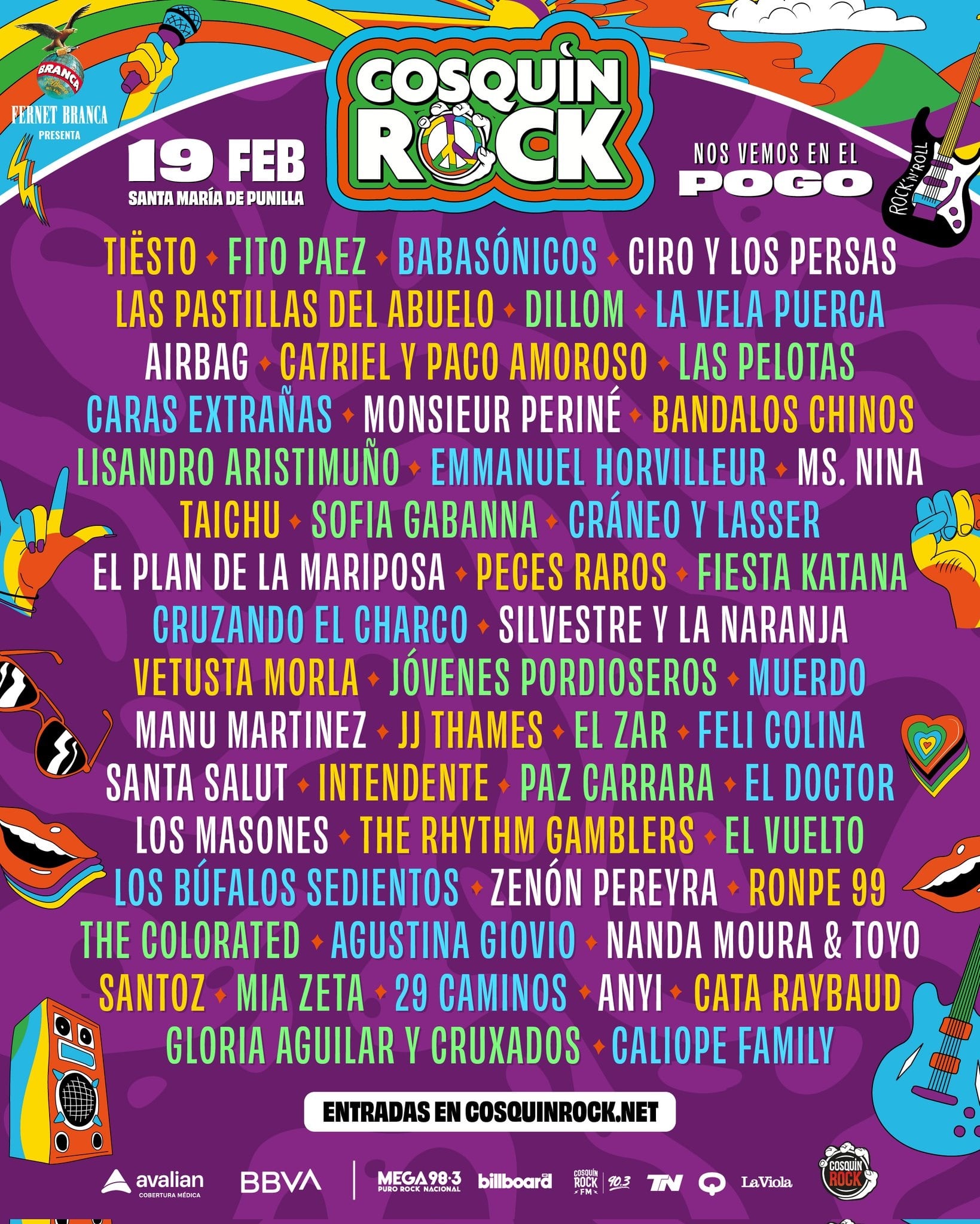 Grilla de artistas Cosquín Rock 2023 - 19 de febrero