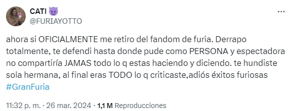 Furia estaría perdiendo seguidores por sus actitudes en GH