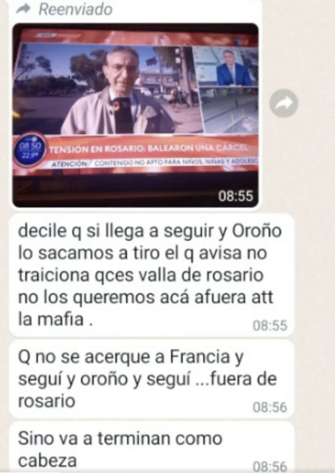 Los mensajes intimidatorios que recibió Sebastián Domenech. 