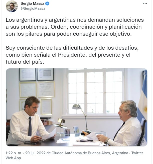 Sergio Massa agradeció a Alberto Fernández por la designación como ministro de Economía (Twitter @SergioMassa)