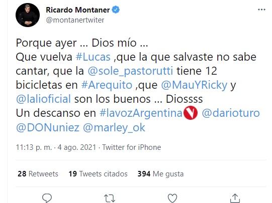 El mensaje de burla de Ricardo Montaner y el pedido para que vuelva Lucas - 