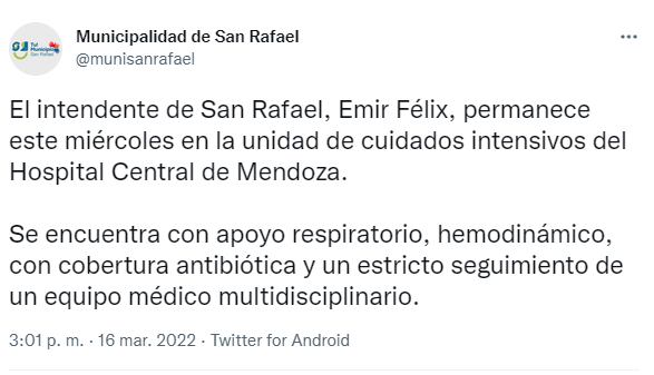 El mensaje de la municipalidad de San Rafael.