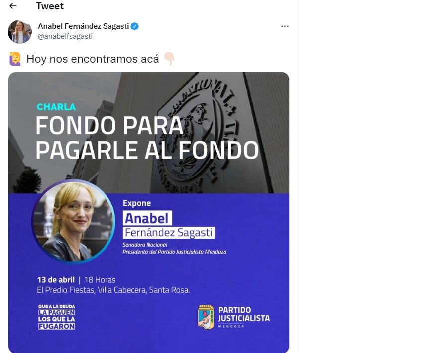 La publicidad de la charla de Fernández Sagasti.