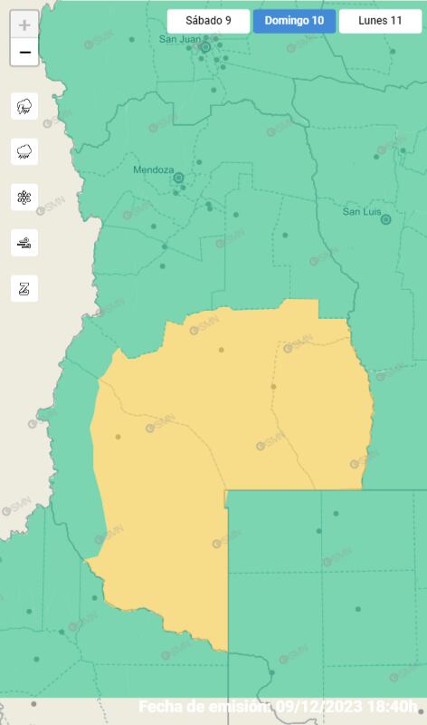 Alerta amarilla del SMN para este domingo 10 de diciembre, Foto: Servicio Meteorológico Nacional