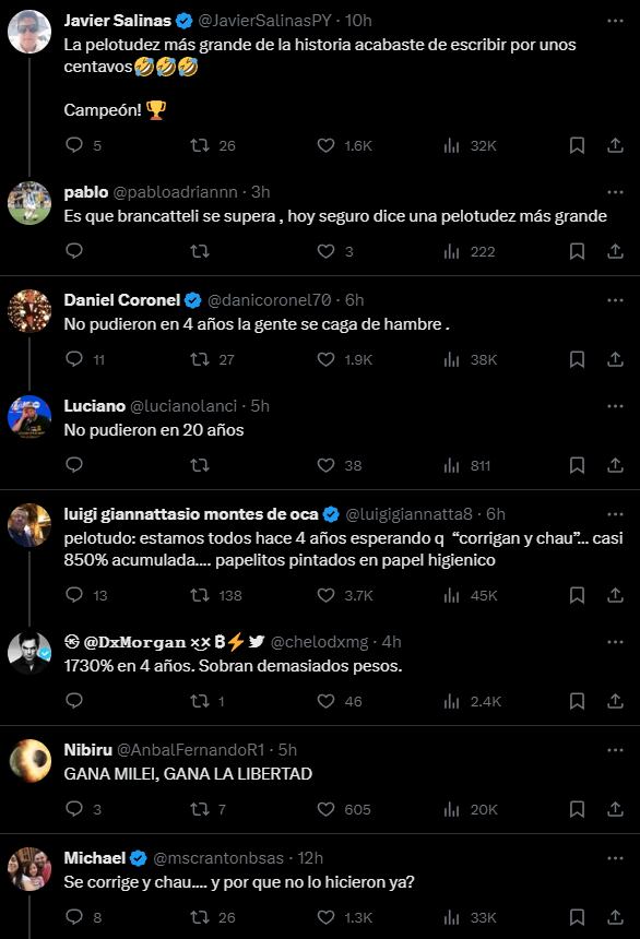 Los comentarios de los usuarios. Foto Captura: X / @diegobranca