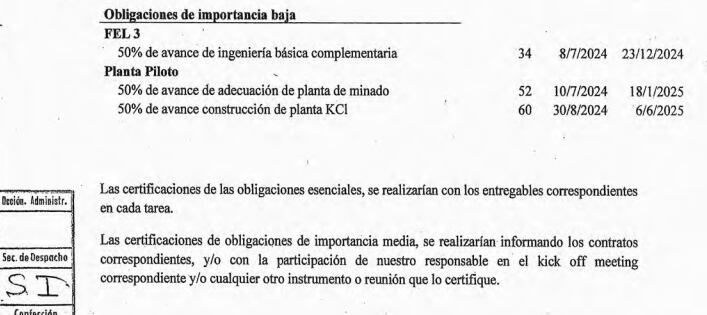 Las obligaciones que tiene la empresa de acuerdo al contrato firmado, y clasificadas en grupo según las tareas y las etapas.