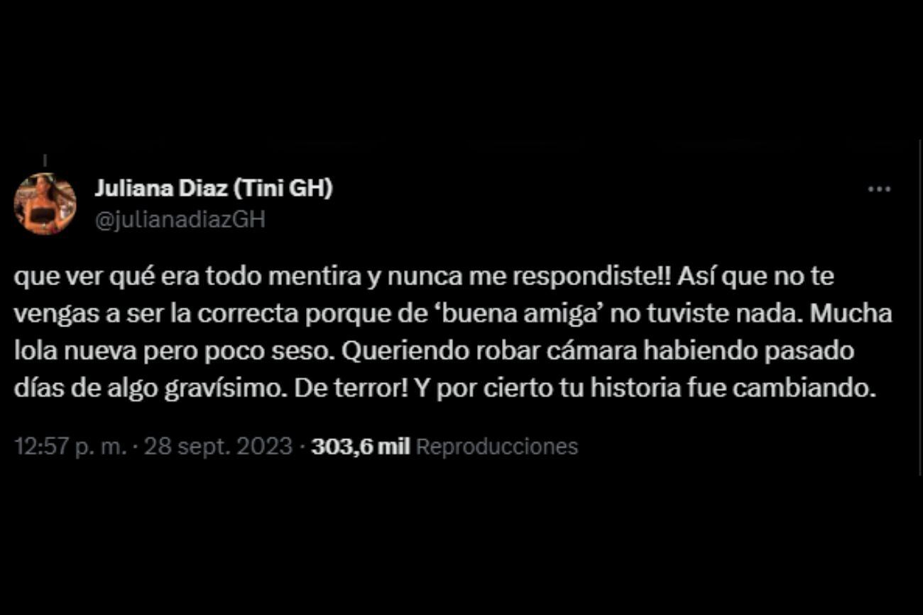 Los tweets de Juliana Díaz contra Camila