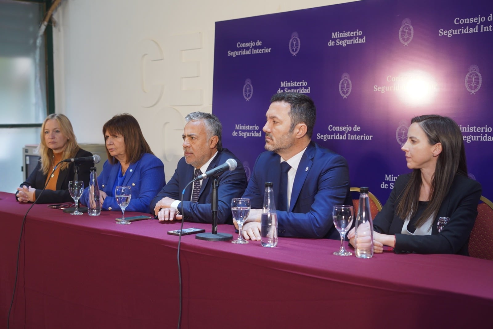 La funcionaria encabezó una reunión del Consejo de Seguridad Interior (CSI), junto al gobernador de la provincia, Alfredo Cornejo, y los ministros Mariano Cúneo Libarona (Justicia) y Luis Petri (Defensa).  - Foto Gentileza