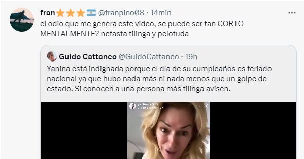 Algunas de las críticas a Yanina Latorre en redes. Foto: captura de pantalla / Twitter.