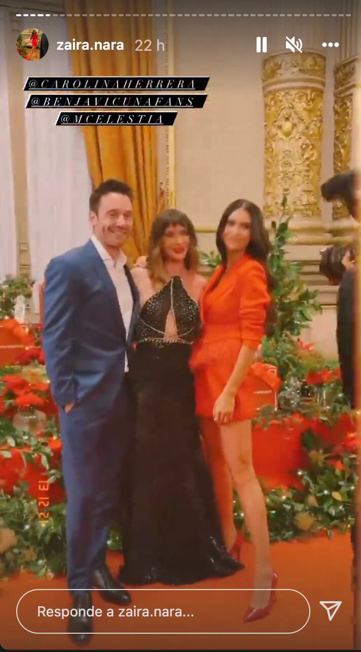 Benjamín Vicuña, Celeste Cid y Zaira Nara en el evento de Carolina Herrera en el Teatro Colón